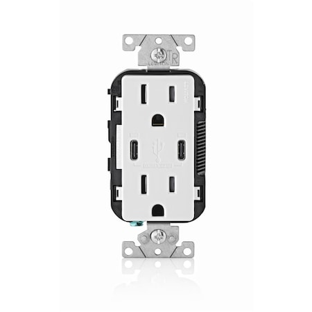 15 Amps 125V 5-15 R Duplex & Type C White Outlet & USB Charger, White